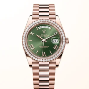 Day-Date 40 RG Diamond Set Olive Green Roman